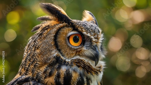 Close-up of an Owl with Bright Orange Eye photo