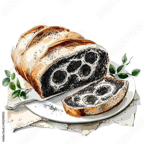 Poppy Seed Cake Watercolor Illustration for Food Menu
