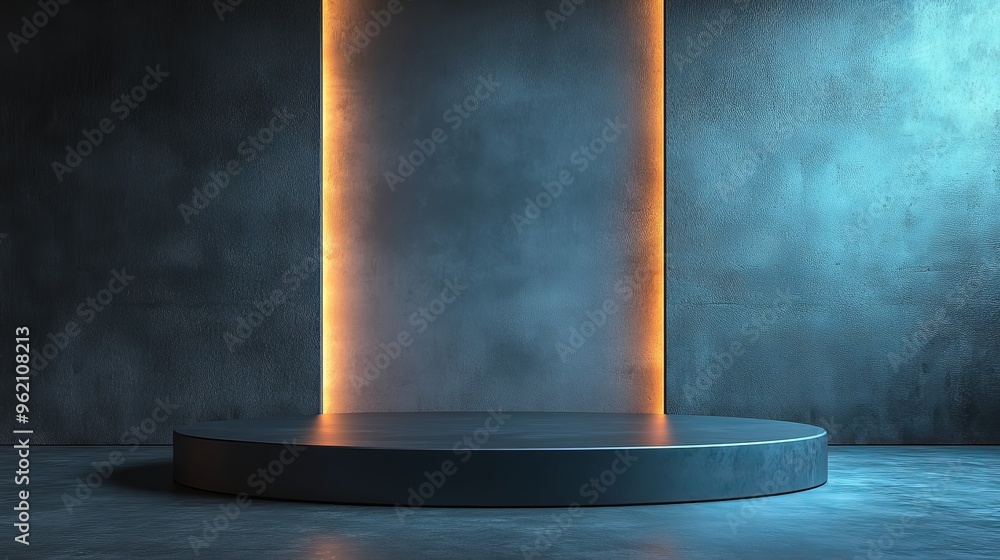 A black pedestal with a lighted wall behind it A black pedestal with a lighted wall behind it