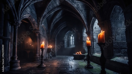 Wallpaper Mural Dramatic game art chamber in the castle lit by candles Torontodigital.ca