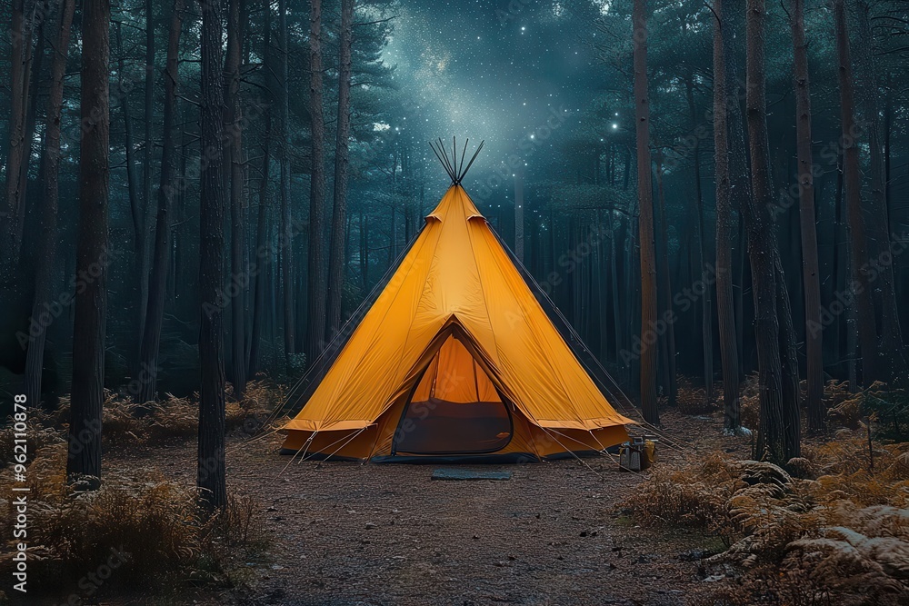 mystical glowing tent in dense forest milky way galaxy visible through canopy long exposure captures starry night sky adventure and wonder mystical glowing tent in dense forest milky way galaxy visible through canopy long exposure captures starry night sky adventure and wonder