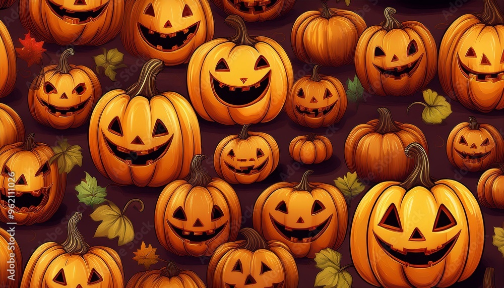 seamless pattern A variety of cute carved pumpkin seamless pattern A variety of cute carved pumpkin