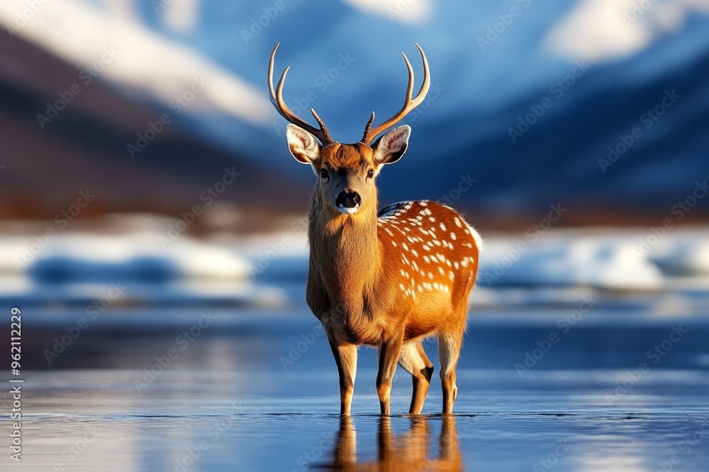 Obraz premium Northern Whale Deer, mystical creature, a symbol of unity represents the harmony between land and sea, the cold and life, the mystical and the real