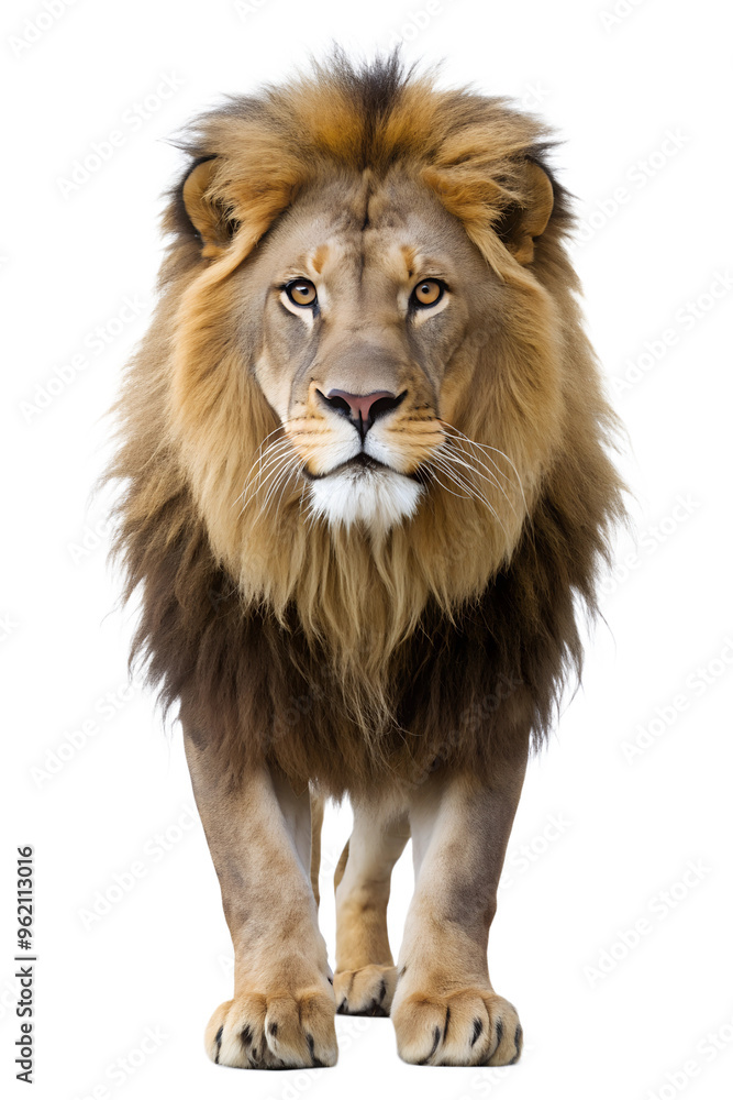 Lion strides confidently in sunlight, cut out transparent Lion strides confidently in sunlight, cut out transparent