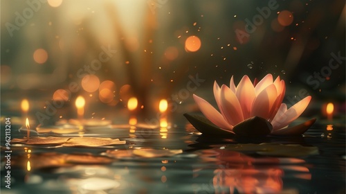 Wallpaper Mural A tranquil image of lotus flower resting on still water with soft candlelights in the background the scene is bathed in warm glow bokeh  Torontodigital.ca