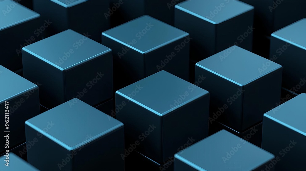A close-up view of blue cubes arranged in a neat pattern, showcasing a modern design and a minimalistic aesthetic. A close-up view of blue cubes arranged in a neat pattern, showcasing a modern design and a minimalistic aesthetic.