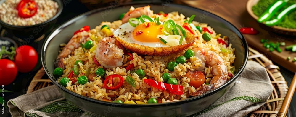 Fried Rice with Fried Egg and Shrimp, Asian Cuisine, Fried Rice, Shrimp Fried Rice with Fried Egg and Shrimp, Asian Cuisine, Fried Rice, Shrimp