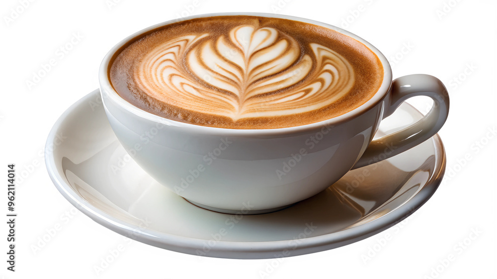 Enjoying a beautifully prepared latte with art, cut out transparent Enjoying a beautifully prepared latte with art, cut out transparent