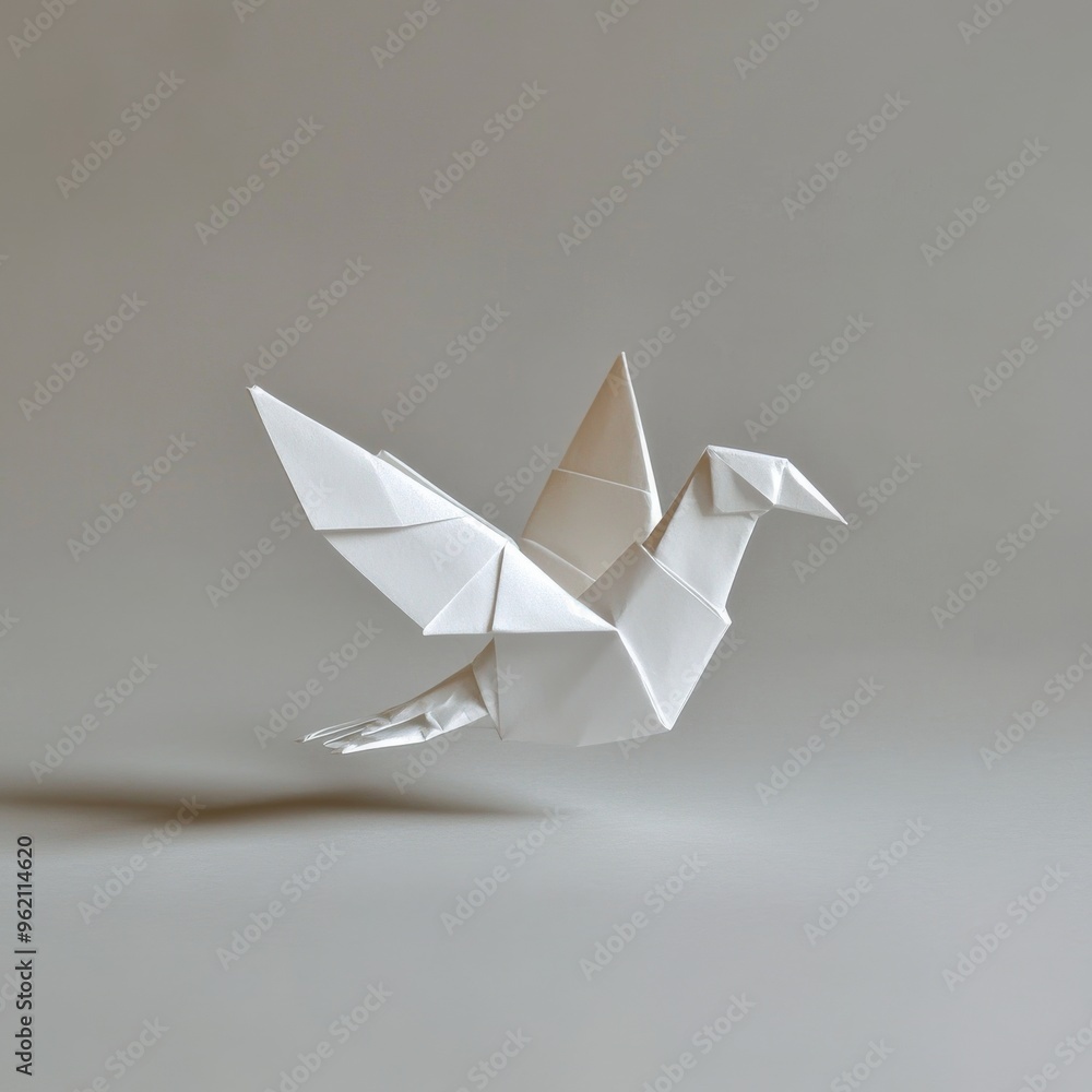 Elegant White Origami Dove on a Solid Gray Background Showcasing Intricate Design Elegant White Origami Dove on a Solid Gray Background Showcasing Intricate Design