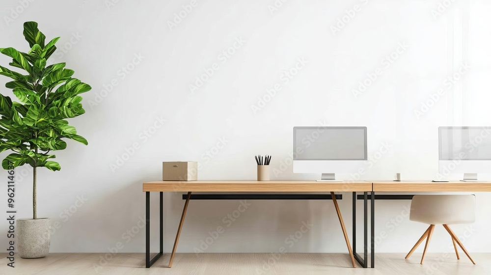 Minimalist office space with shared desks, natural light, and neutral tones, ideal for creative collaboration Minimalist office space with shared desks, natural light, and neutral tones, ideal for creative collaboration