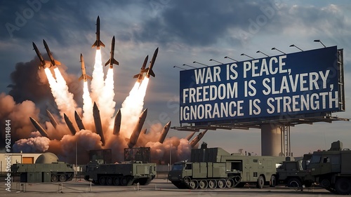 Ignorance is strength, war is peace, and freedom is slavery in 1984 dystopian world.
 photo