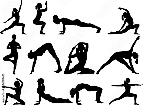 silhouettes of yoga poses,set of yoga poses