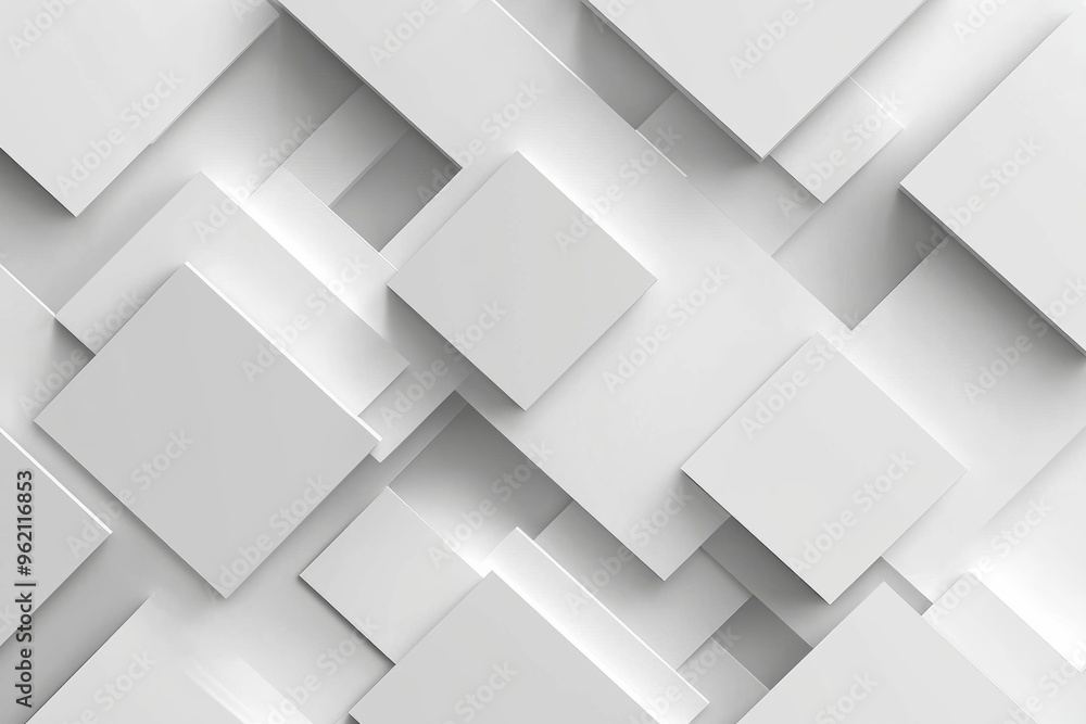 Obraz premium Abstract background with white squares, cubes, and layers in a geometric pattern for modern design.