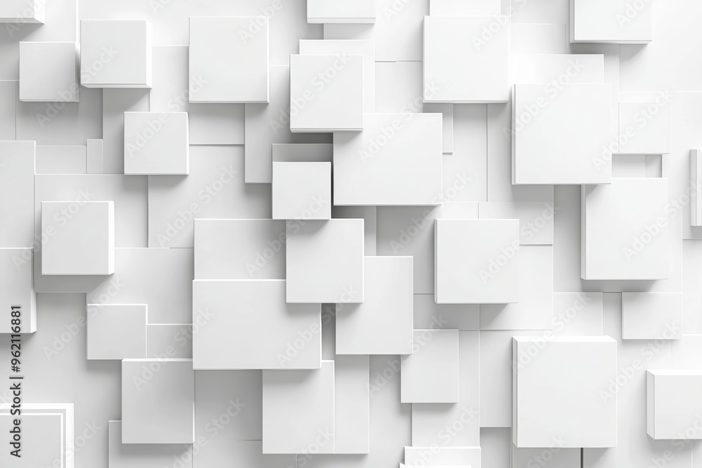 Abstract background with white squares, cubes, and layers in a geometric pattern for modern design. Abstract background with white squares, cubes, and layers in a geometric pattern for modern design.