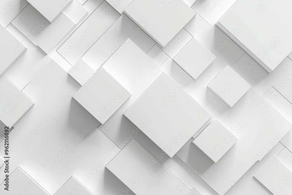 Obraz premium Abstract background with white squares, cubes, and layers in a geometric pattern for modern design.