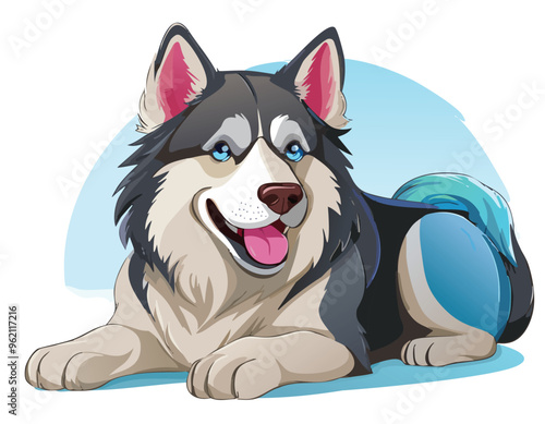 Head of Malamute Dog Vector Design and Isolated Alaskan Malamute sitting sketches hand drawn animal illustration.