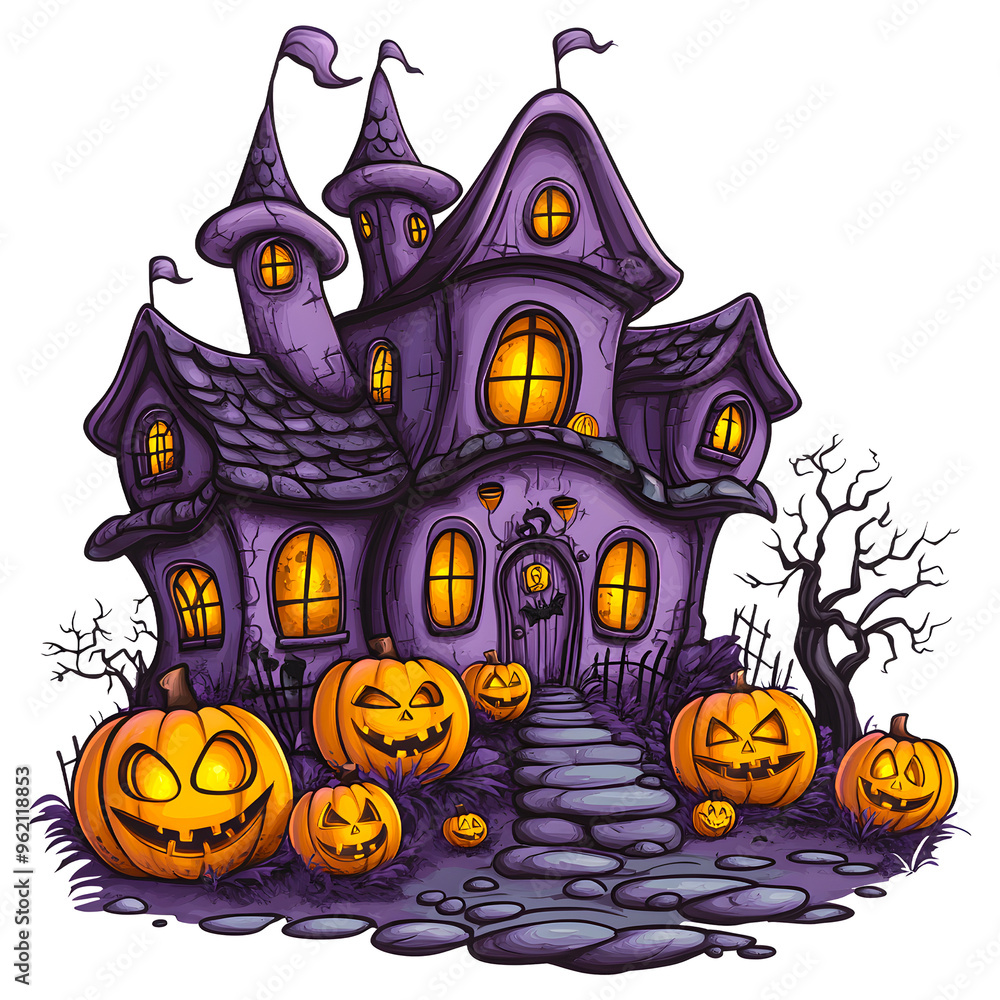 Halloween Spooky Haunted House isolated on a transparent background Halloween Spooky Haunted House isolated on a transparent background