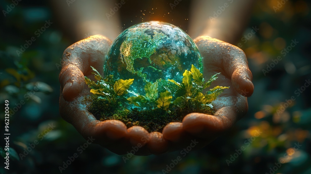 Crystal Earth in Hands Representing Green Planet and Environmental Care Crystal Earth in Hands Representing Green Planet and Environmental Care