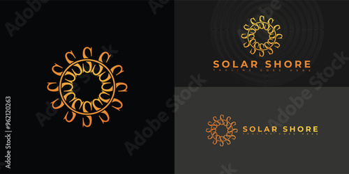 Modern spiral vector initial letter S or SS logo in orange color isolated on multiple background colors. The logo is suitable for solar and green energy company logo design inspiration templates.