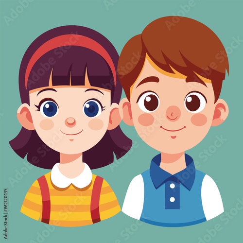 Character set of Avatars collection of children. Cute faces of different nationalities boys and girls. Vector illustration
