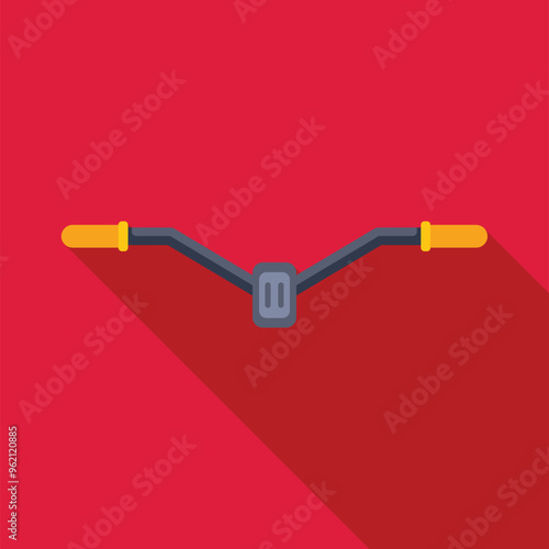Bike handlebar with yellow grips casting a long shadow on a red background, perfect for representing cycling