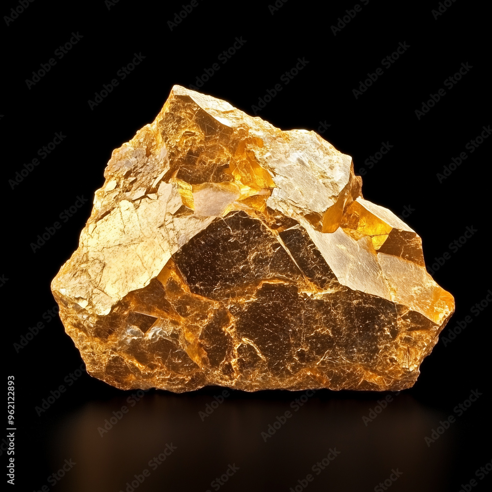 Raw gold ore, closeup gold nugget, on black background, front view Raw gold ore, closeup gold nugget, on black background, front view