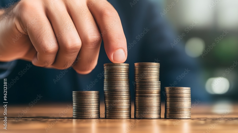 Close-up of a hand stacking coins, symbolizing financial growth, savings, investments, and money management in a business context. Close-up of a hand stacking coins, symbolizing financial growth, savings, investments, and money management in a business context.