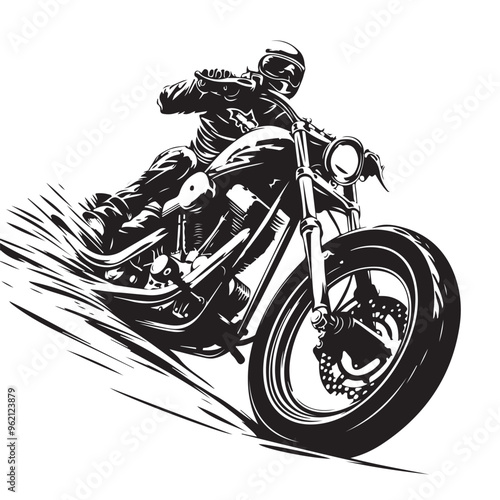 Silhouette Biker riding chopper motorcycle  image vector isolated on white background.