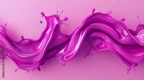 Purple splashing liquid wave, simple minimalist background. Color paint splash on pink background. Banner or wallpaper image