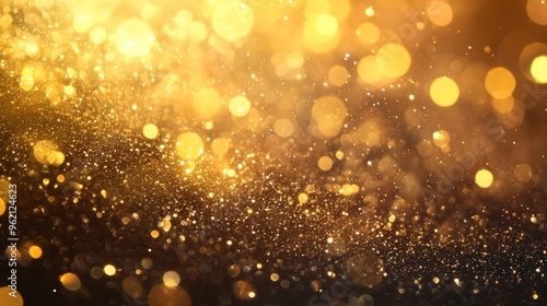 Abstract gold bokeh with real dust particles and subtle lens flare, perfect for a warm, elegant scene.