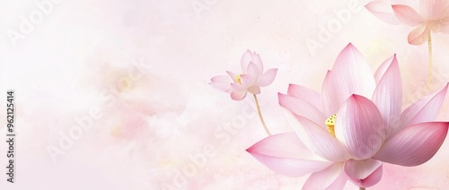 Light pink and gold lotus background linear pattern with delicate lines light purple color scheme, white space on the left side of the wallpaper Generative AI