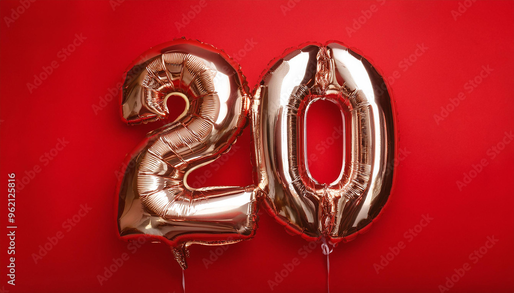 Balloon in shape of number 20 twenty against vivid red backdrop. Happy Birthday. Holiday celebration Balloon in shape of number 20 twenty against vivid red backdrop. Happy Birthday. Holiday celebration