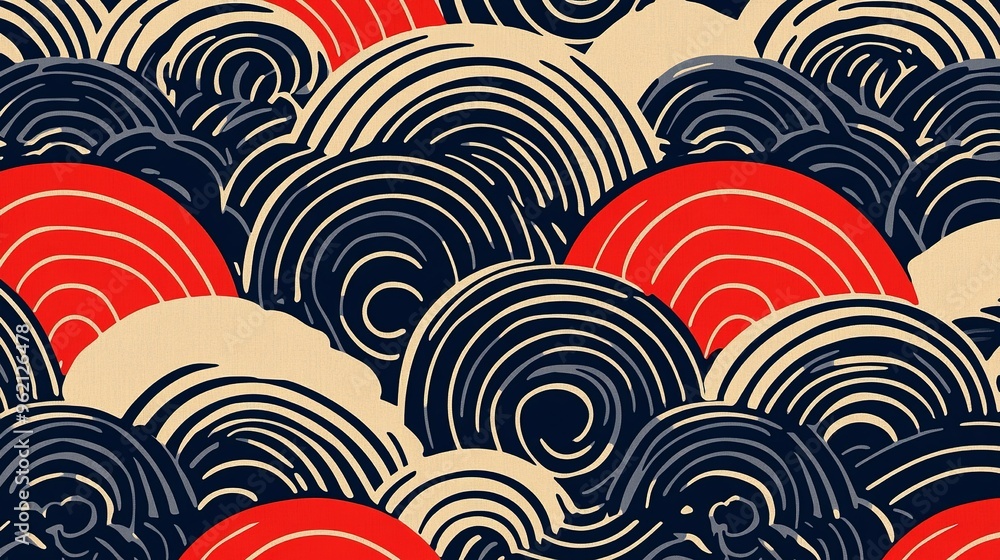 Abstract Pattern of Intertwined Arcs in Red, Blue, and Beige Abstract Pattern of Intertwined Arcs in Red, Blue, and Beige