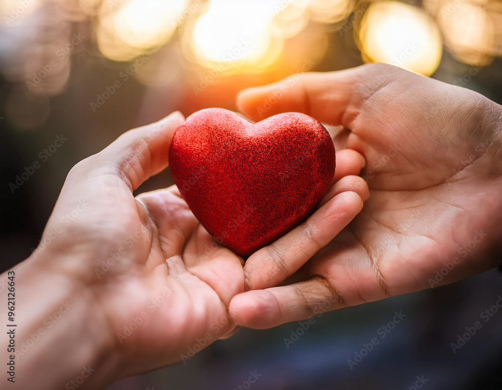 Hands of two people holding a heart. Give life, a heart in the hands of two people, love Hands of two people holding a heart. Give life, a heart in the hands of two people, love