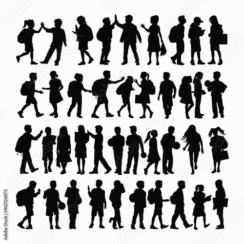 Vector silhouette of school kids back to school illustration template