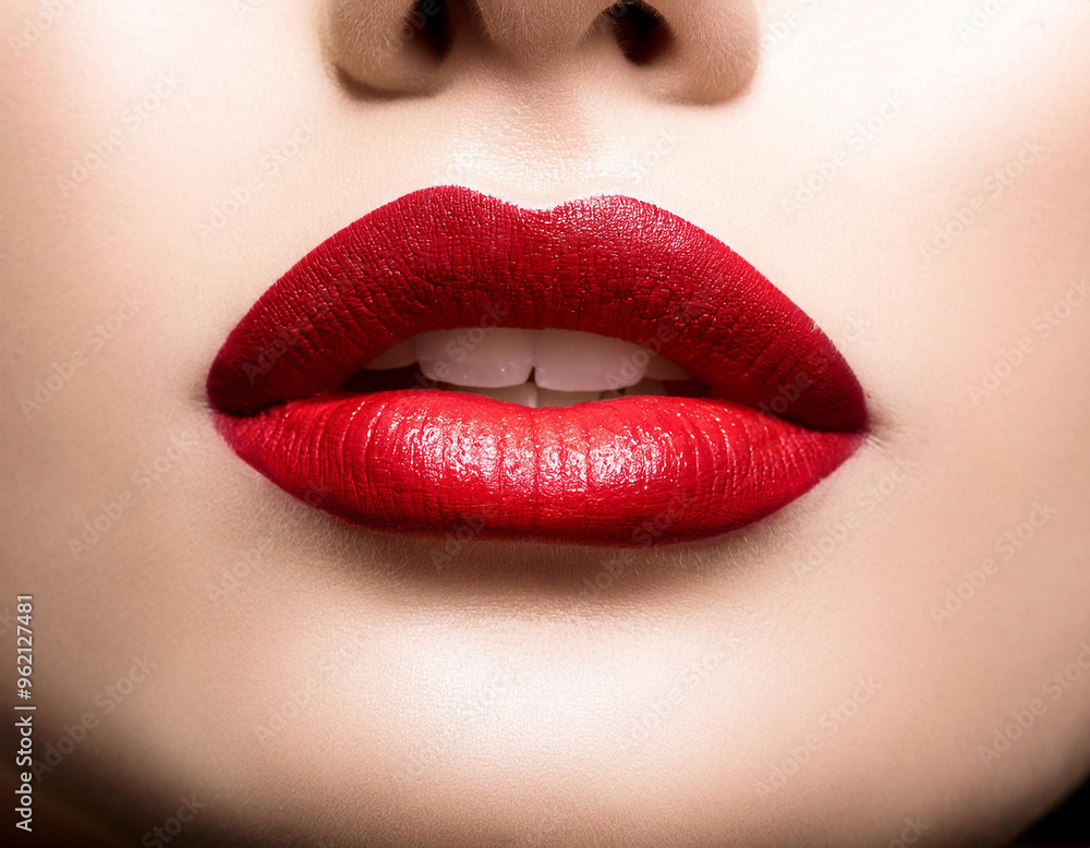 Close-up with red lips of a girl Close-up with red lips of a girl