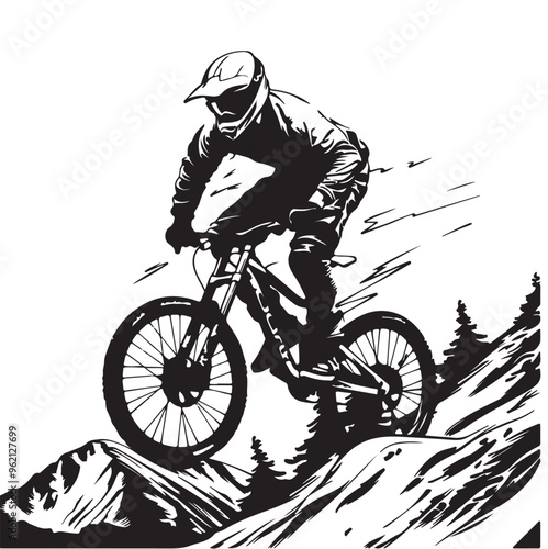 Silhouette Mountain Bike Riders Stock Image vector isolated on white background
