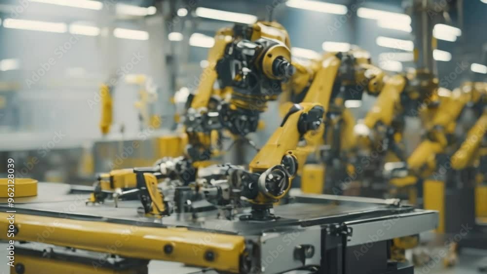 Robots are painting in automobile factory Robots are painting in automobile factory