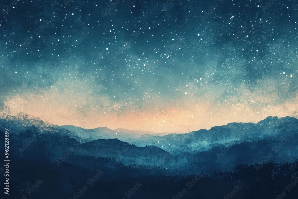 Starry Night Sky over Mountain Range with a Subtle Glow Starry Night Sky over Mountain Range with a Subtle Glow