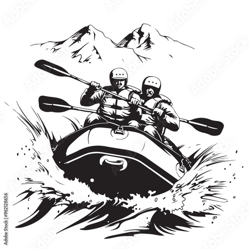 Rafting group silhouette Stock Vector  isolated on white background
