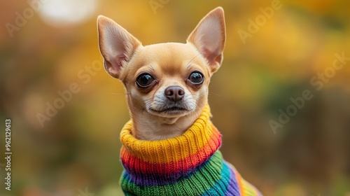 Chihuahua in a rainbow collar photo