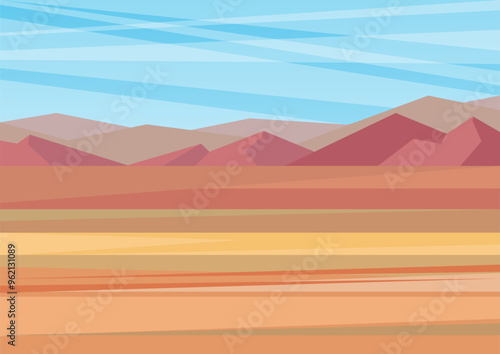 Contemporary aesthetic mountains landscape art. Terracotta colors peruvian hills. Color mountains