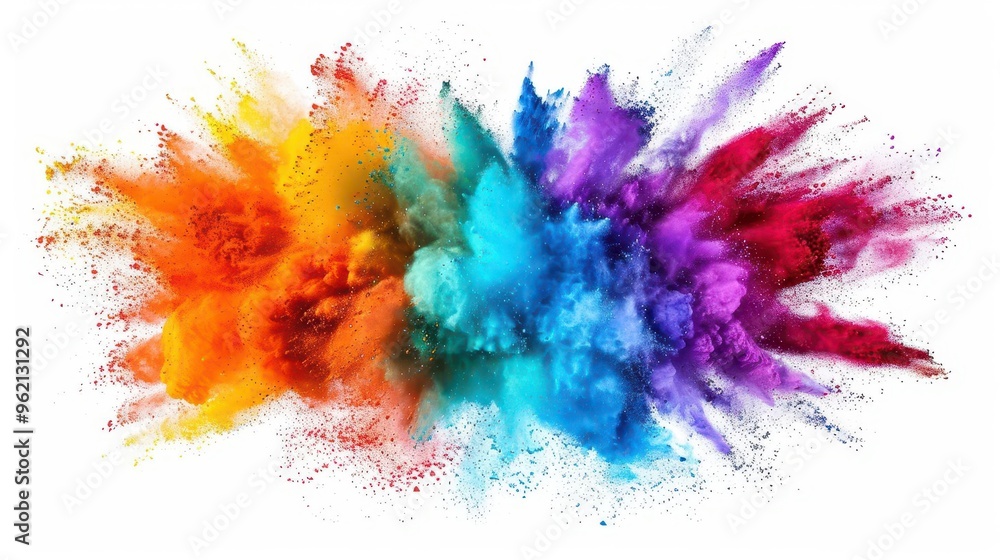 vibrant explosion of multicolored powder against pristine white backdrop creating dynamic splashes and swirls of vivid hues in midair evoking joyous holi celebrations vibrant explosion of multicolored powder against pristine white backdrop creating dynamic splashes and swirls of vivid hues in midair evoking joyous holi celebrations