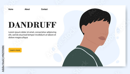 Scalp infection vector medicine banner. Man with dandruff illustration. Hair scalp problem