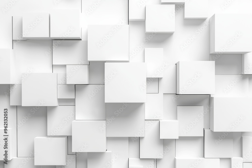 Obraz premium Abstract background with white squares, cubes, and layers in a geometric pattern for modern design.