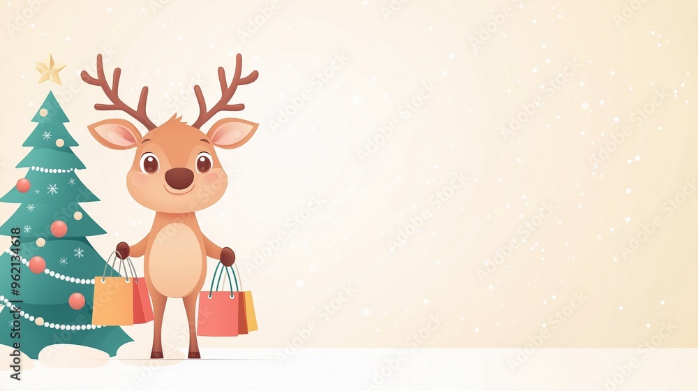 Christmas Sale Banner Featuring a Joyful Reindeer in a Santa Hat, Surrounded by Festive Decorations, a Shopping Cart, and Bright Holiday Offers, Ideal for Retail Promotions and Cheerful Holiday Advert Christmas Sale Banner Featuring a Joyful Reindeer in a Santa Hat, Surrounded by Festive Decorations, a Shopping Cart, and Bright Holiday Offers, Ideal for Retail Promotions and Cheerful Holiday Advert