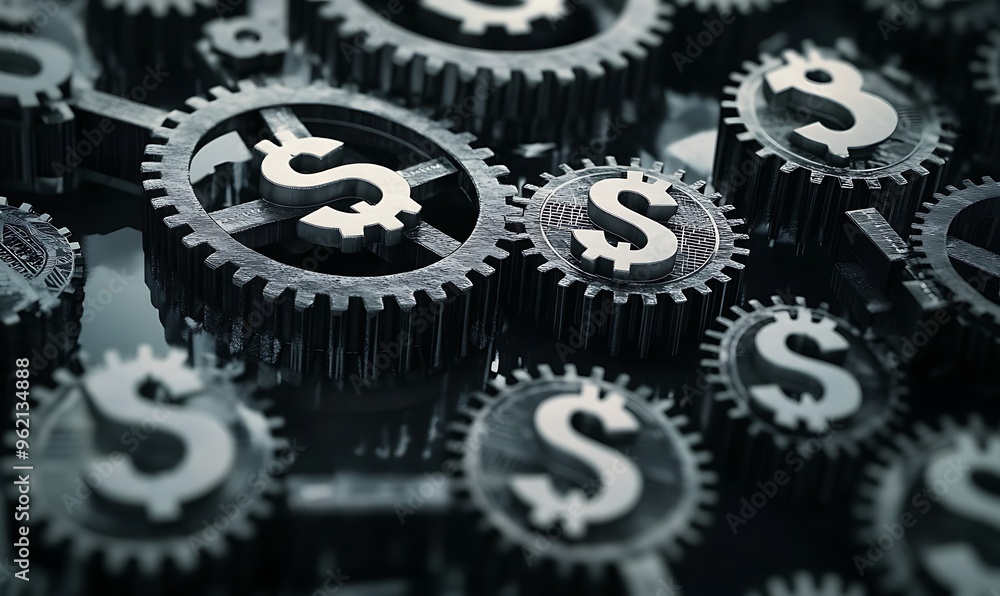 Interlocking Cogs with Dollar Sign Symbols Interlocking Cogs with Dollar Sign Symbols