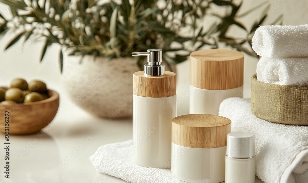 Nature-Inspired Skincare Products Display, AI generated illustration Nature-Inspired Skincare Products Display, AI generated illustration