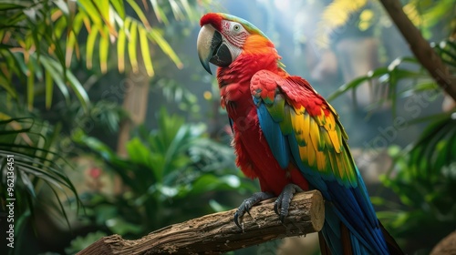 Wallpaper Mural vibrant macaw parrot perched on tropical branch iridescent feathers rainforest backdrop hyperdetailed closeup portrait Torontodigital.ca
