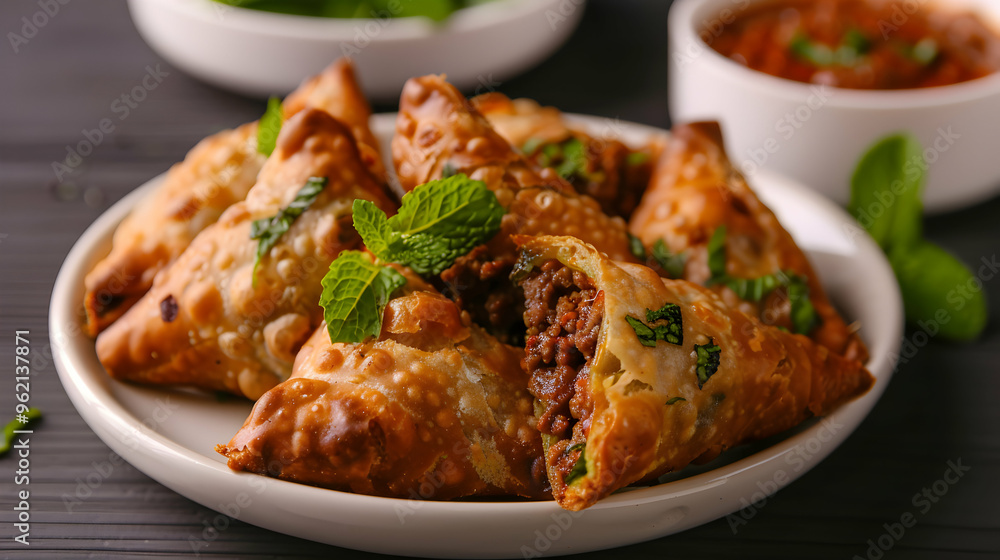 Keema Samosa With Fresh Mint Dipping Sauce Indian Keema Samosa With Fresh Mint Dipping Sauce Indian